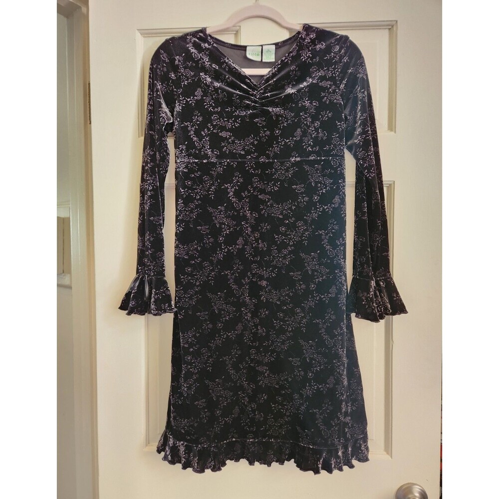 Whimsigoth Magic Witch Circo Black Floral Velvet Bell Sleeve Mini Dress XS Read